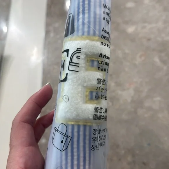 Blue and White Striped Pouch Set with Gold Accents - Picture 3 of 3